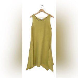 lina rigoli linen Yellow Sleeveless Asymmetrical Dress a line pockets